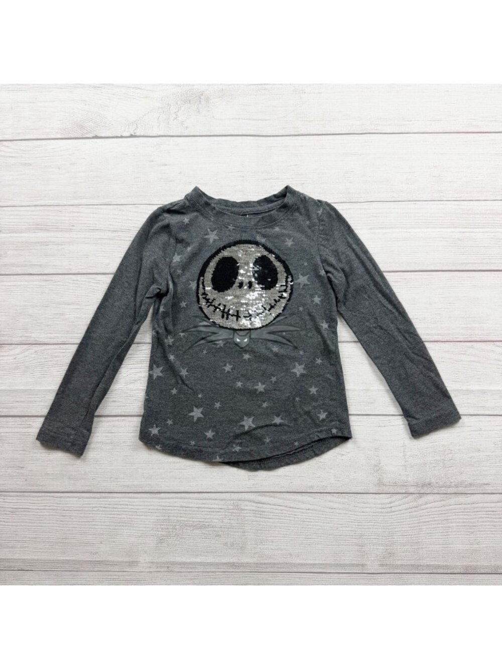 Disney Girls Jack Skellington Flip Sequin Gray Long Sleeve Shirt Stars S 6 6X